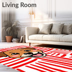 Happy Brown Dog Red Stripe Rug