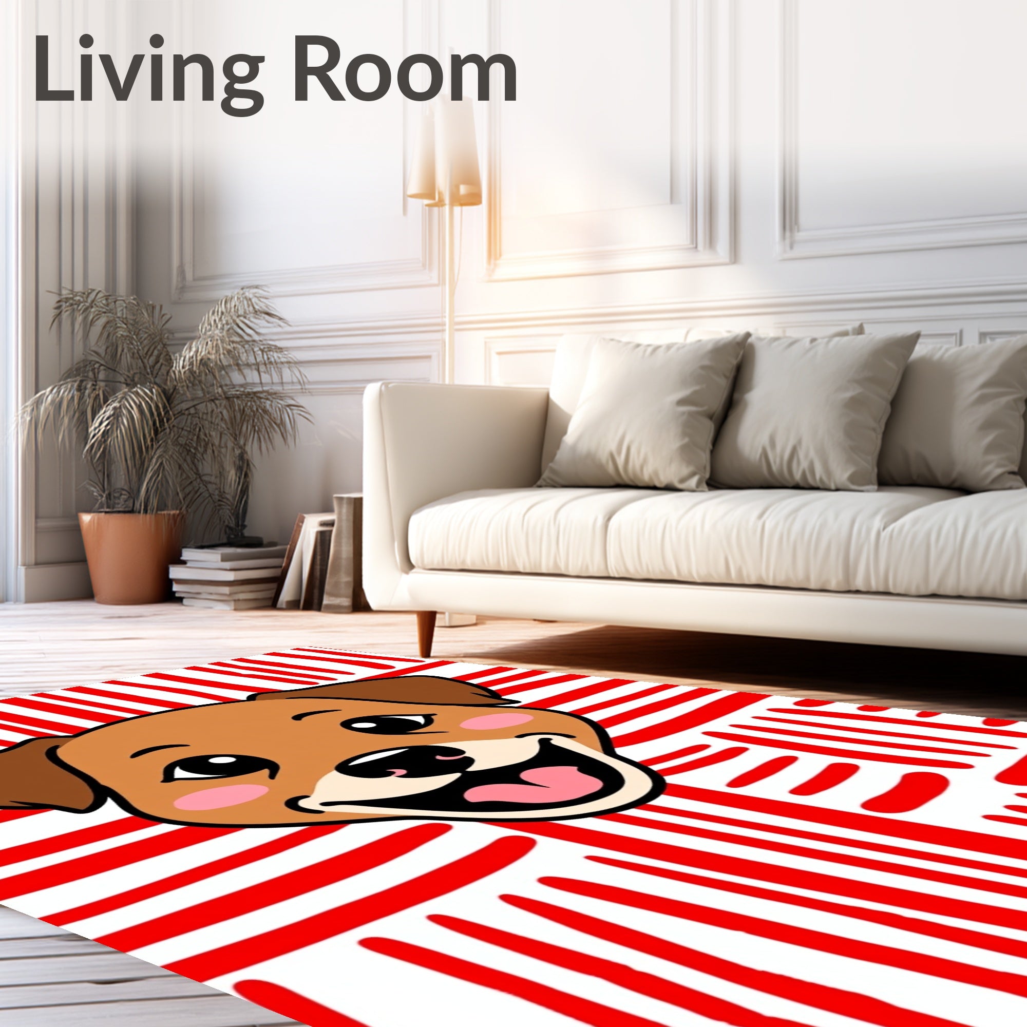 Happy Brown Dog Red Stripe Rug