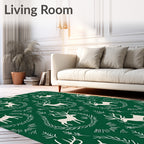 Forest Green Cream Reindeer Garland Rug