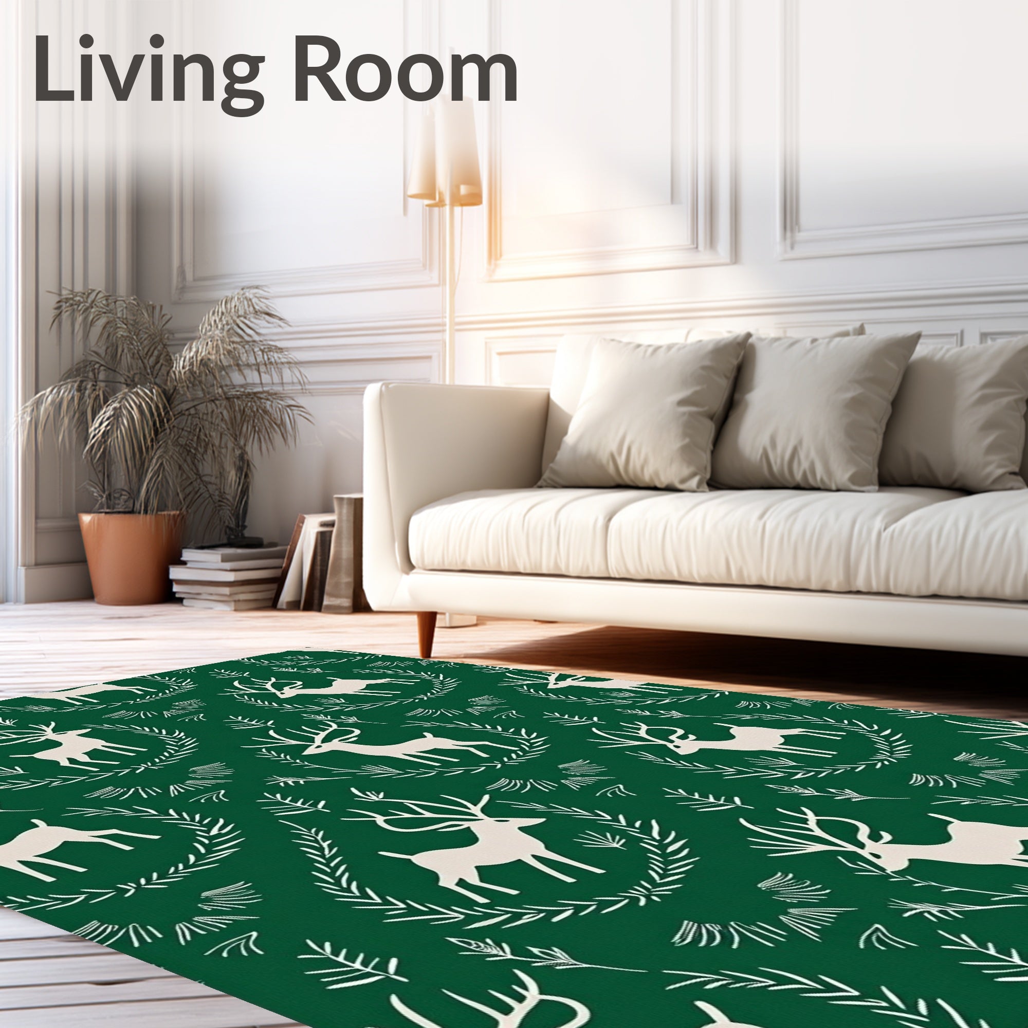 Forest Green Cream Reindeer Garland Rug