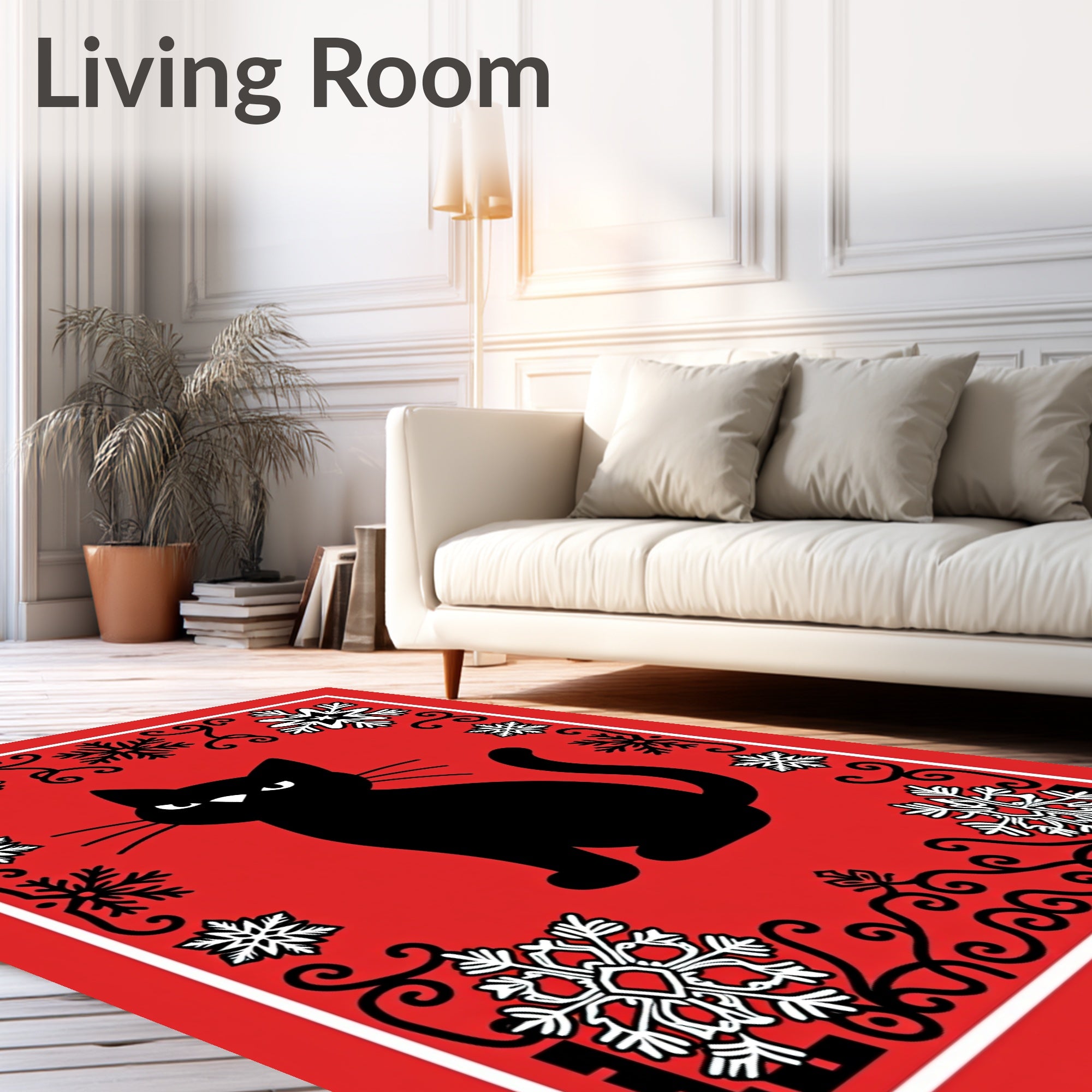Black Cat Snowflake Border Rug
