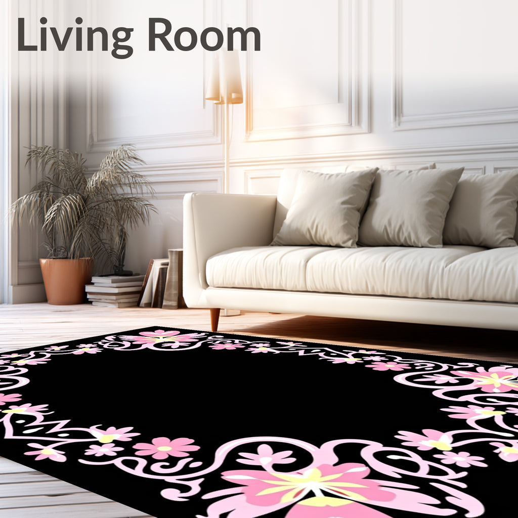 Pink Floral Garland Frame Rug