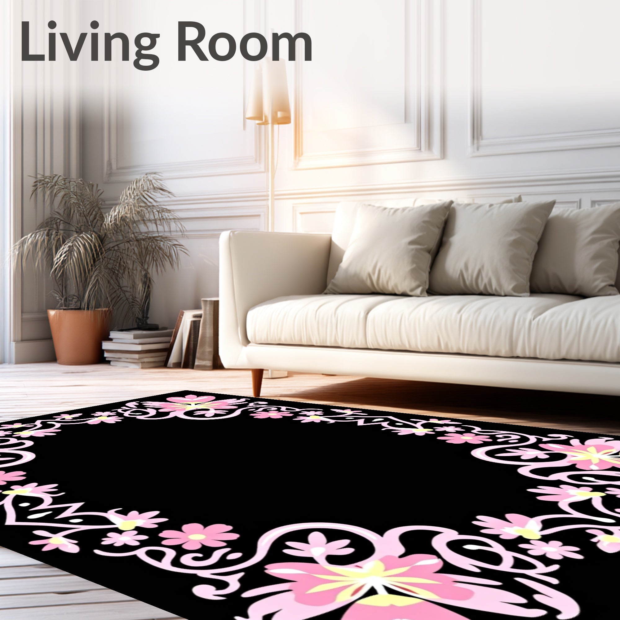 Pink Floral Garland Frame Rug