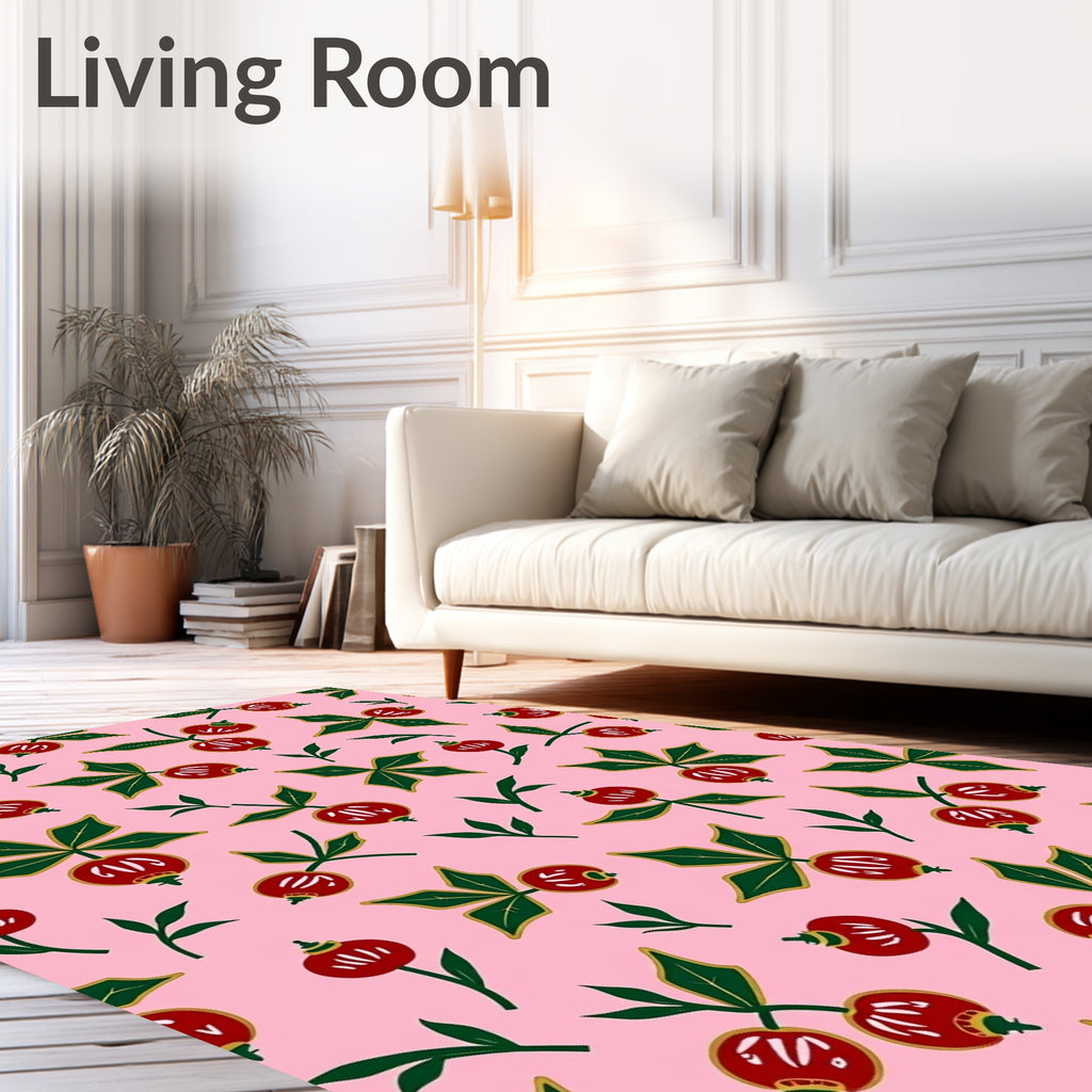 Pink Red Berry Botanical Leaf Rug