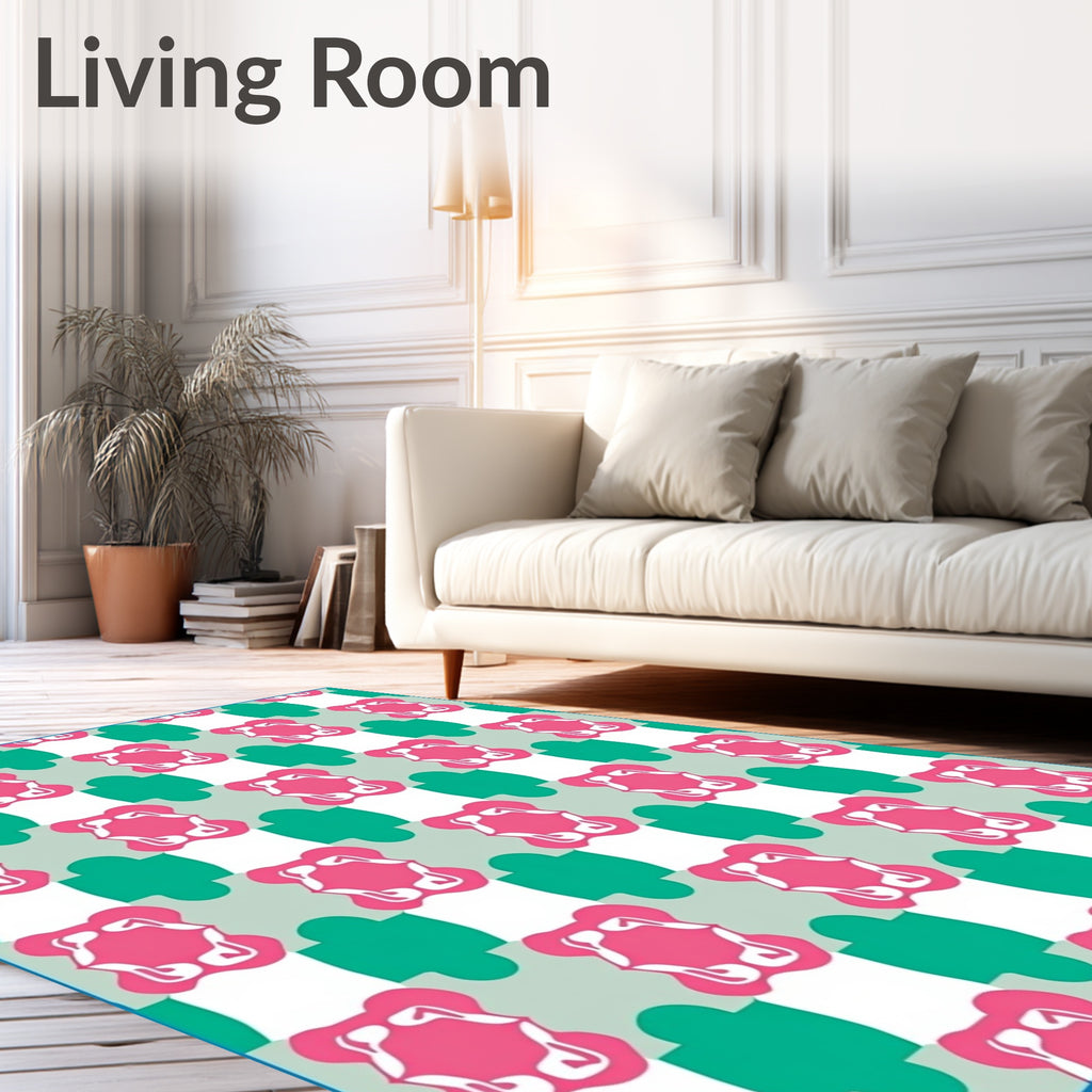 Pink Teal Gray Quatrefoil Arrangement Rug