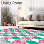 Pink Teal Gray Quatrefoil Arrangement Rug