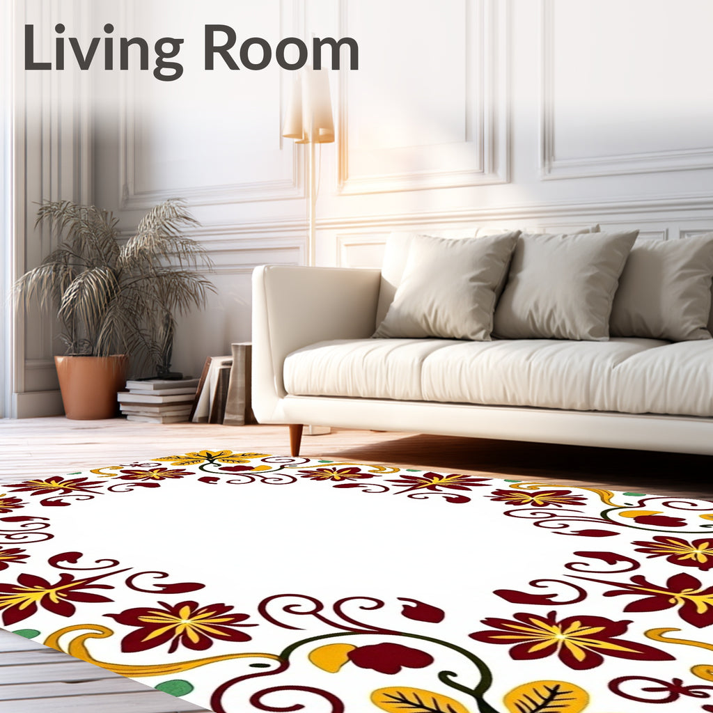 Maroon Yellow Autumn Floral Border Rug
