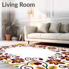 Maroon Yellow Autumn Floral Border Rug