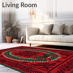 Red Wreath Festive Holiday Border Rug