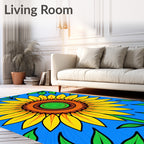 Vibrant Yellow Sunflower Blue Garden Rug