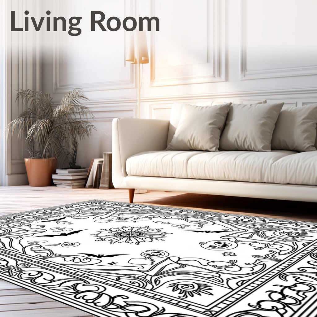 Spooky Halloween Black Ghosts Bats Pumpkins Rug