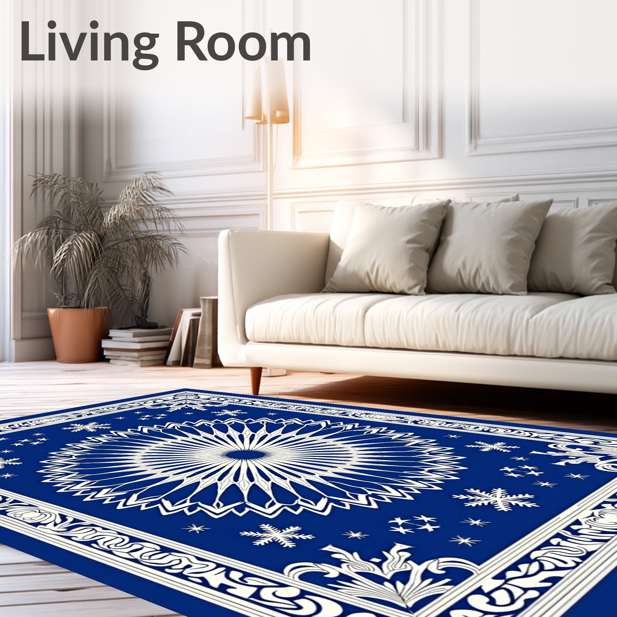 Royal Blue White Snowflake Medallion Rug