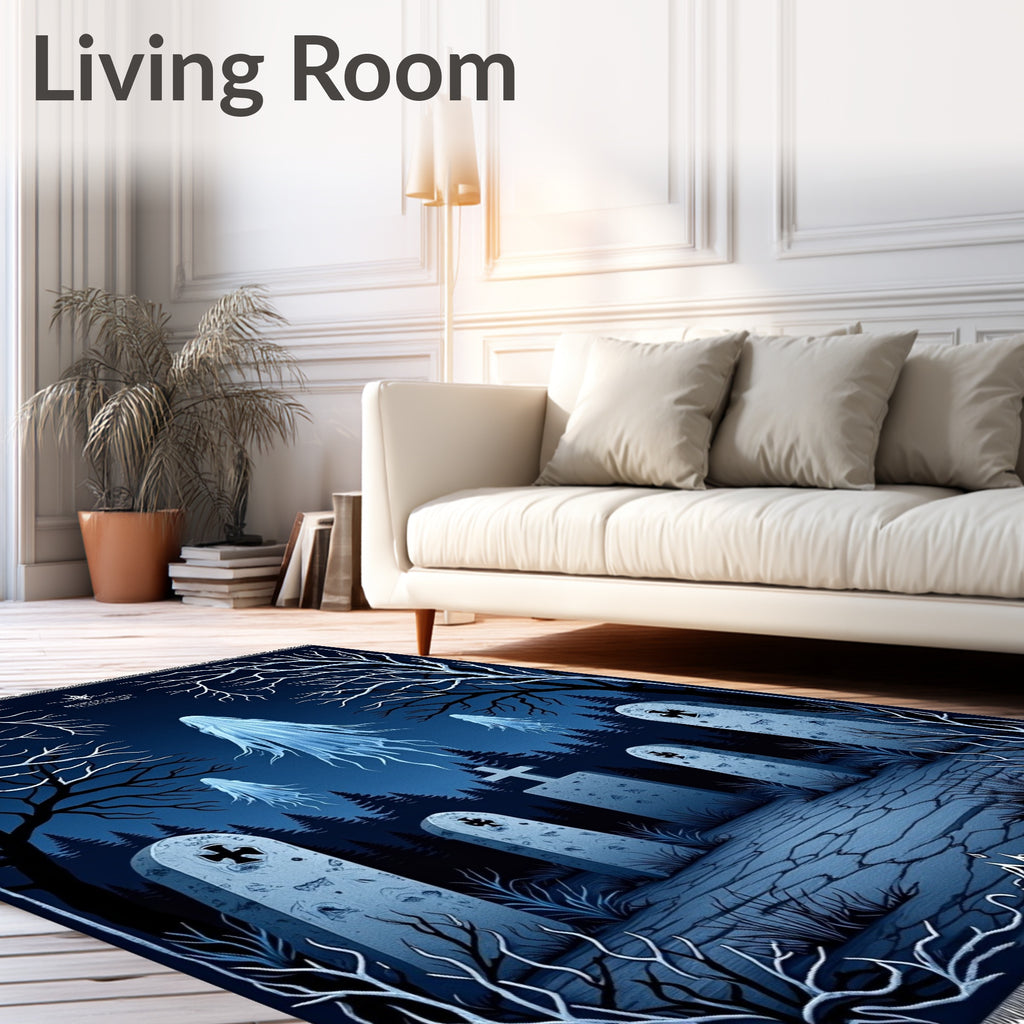 Ethereal Ghostly Cemetery Night Scene Rug
