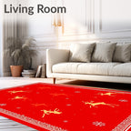 Crimson Reindeer Snowflakes Festive Border Rug
