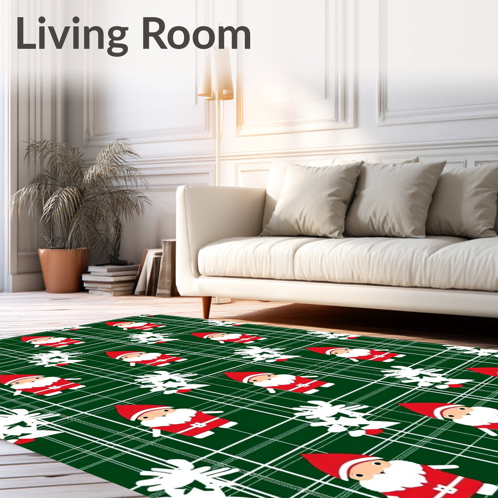Christmas Gnome Green Tartan Scene Rug