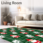 Christmas Gnome Green Tartan Scene Rug