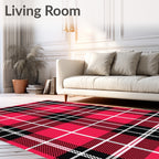 Bold Red Black White Plaid Rug