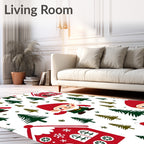 Whimsical Gnomes Red Houses Evergreen Forest Rug
