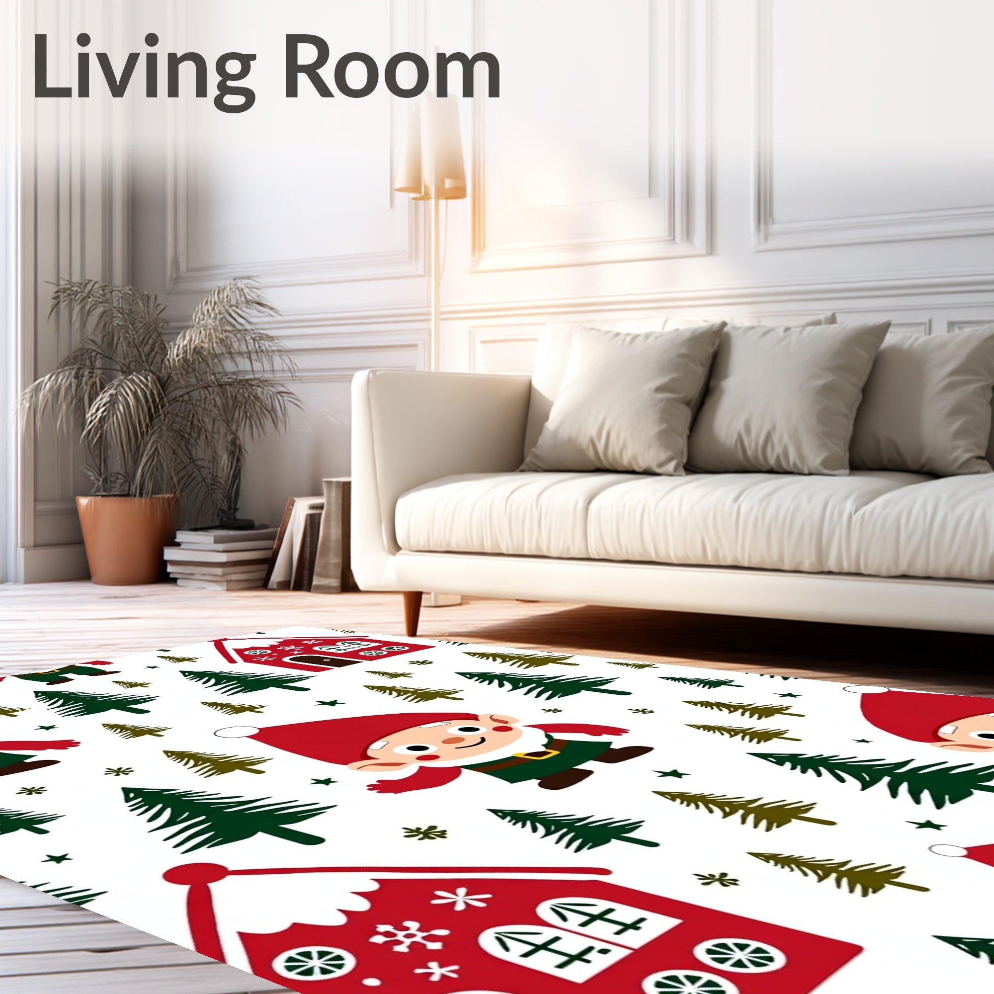 Whimsical Gnomes Red Houses Evergreen Forest Rug