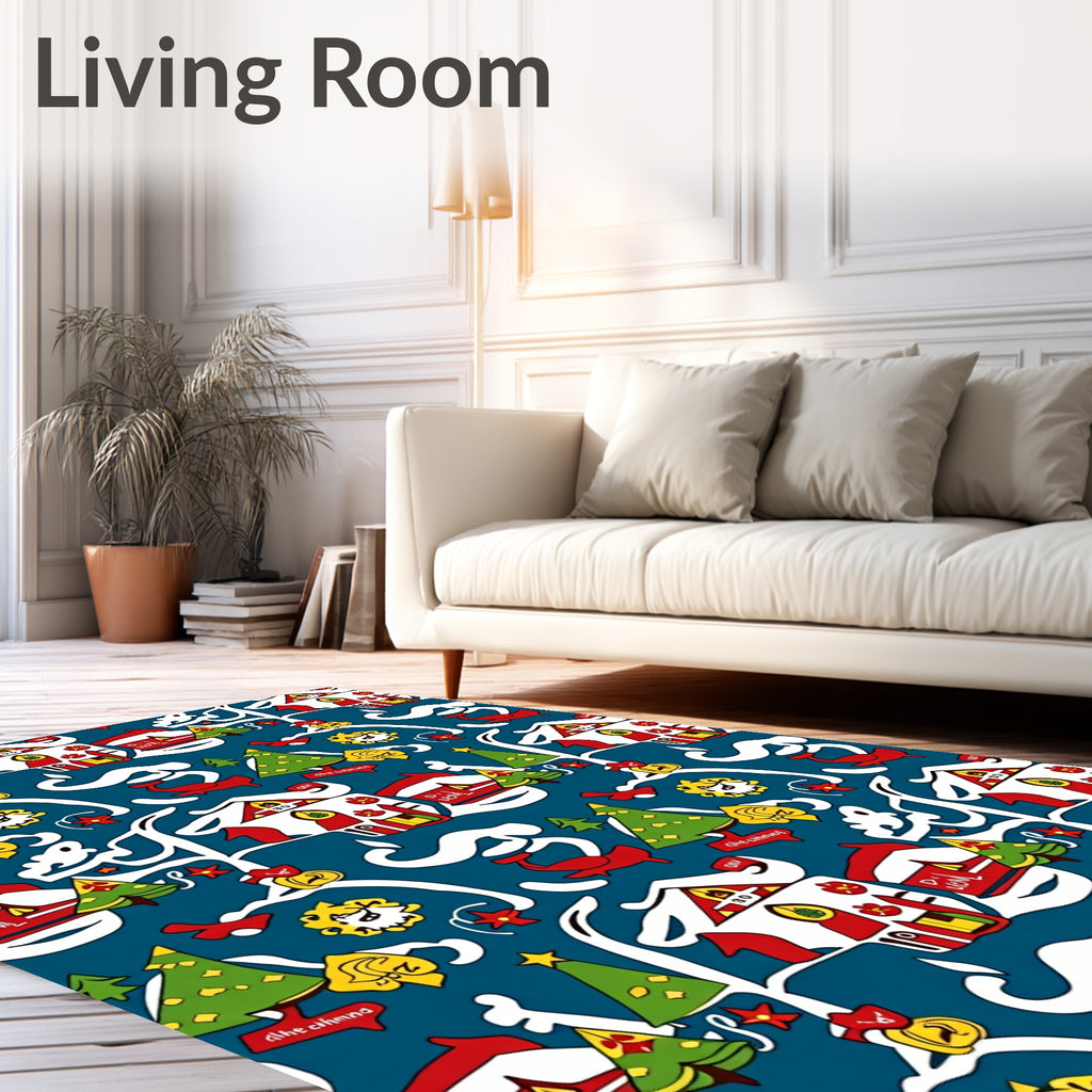 Whimsical Christmas Village Tree Motif Rug