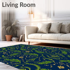 Deep Blue Green Botanical Flourish Rug