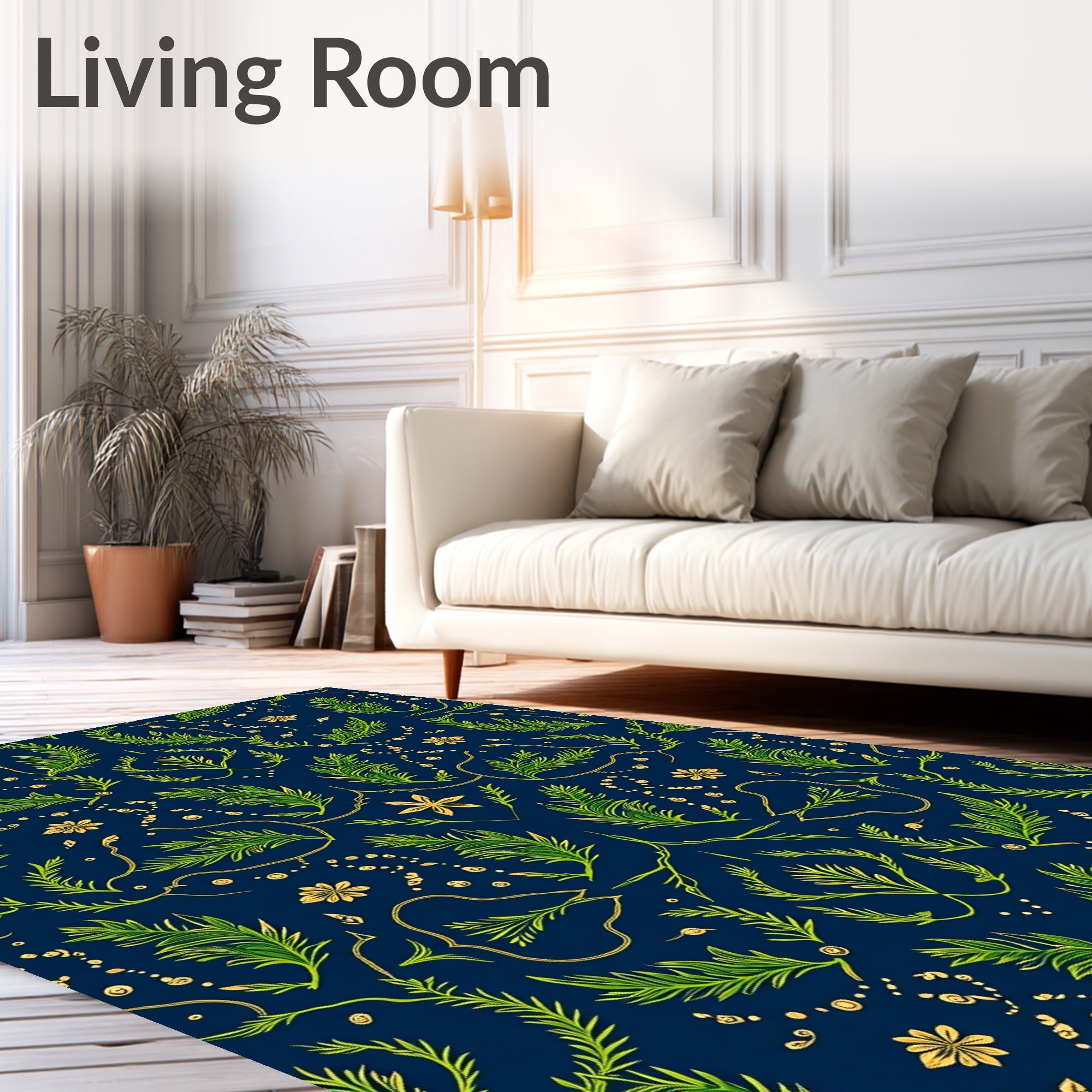 Deep Blue Green Botanical Flourish Rug