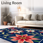 Red Bird Floral Garden Navy Rug
