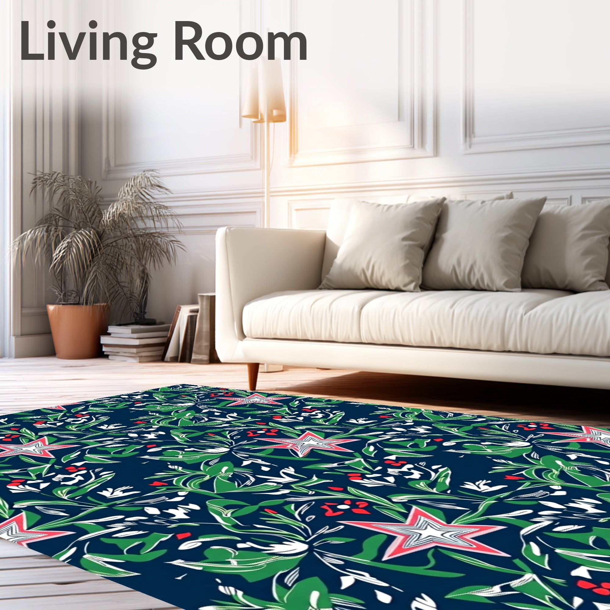 Crimson Star Botanical Navy Rug