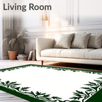 Dark Green Leafy Border Accents Rug