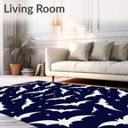 Navy Blue Flying Bats Starry Night Rug