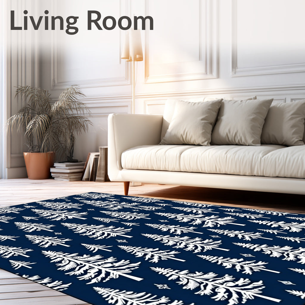 White Pine Forest Navy Background Rug