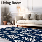 White Pine Forest Navy Background Rug