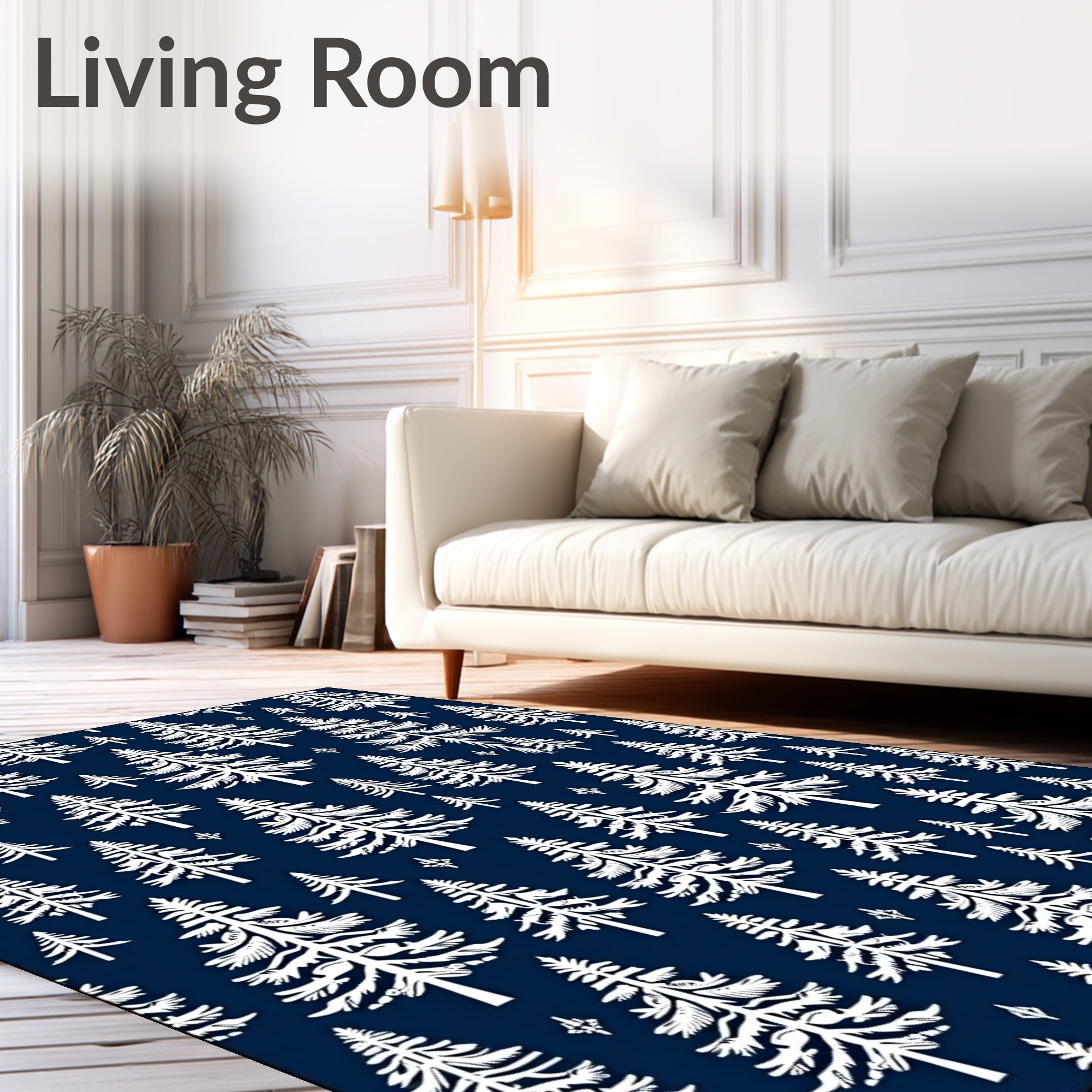 White Pine Forest Navy Background Rug