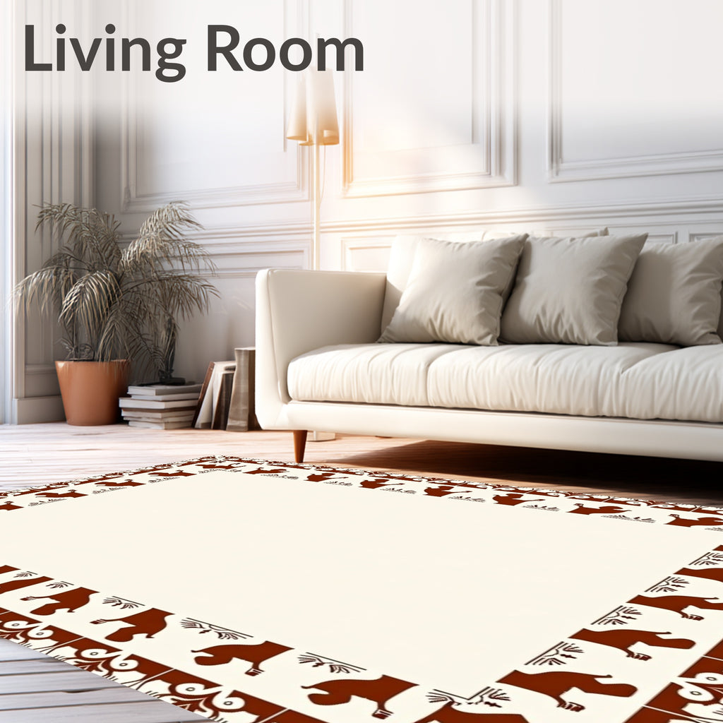 Ornate Brown Animal Border Rug