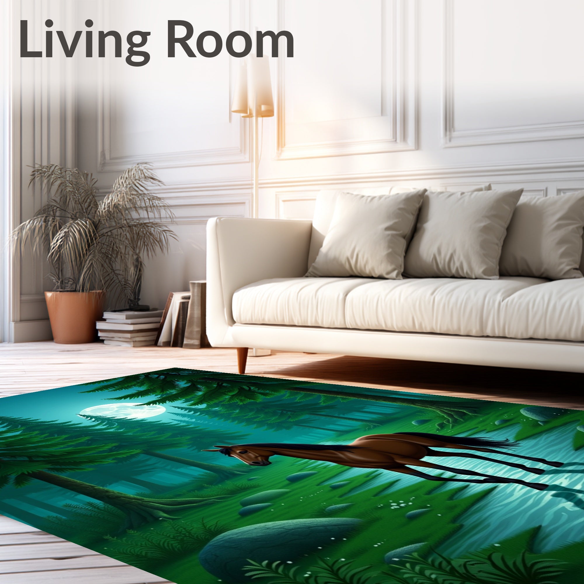 Mystical Forest Horse Moonlit Stream Rug