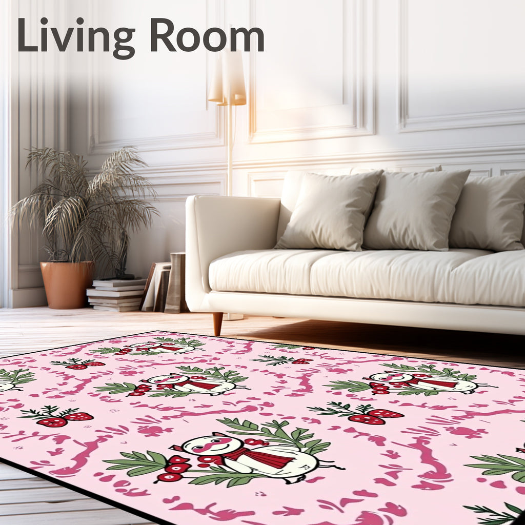 Whimsical Pink Strawberry Cat Medallion Rug
