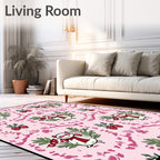 Whimsical Pink Strawberry Cat Medallion Rug
