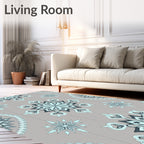 Dusty Blue Mandala Floral Arrangement Rug