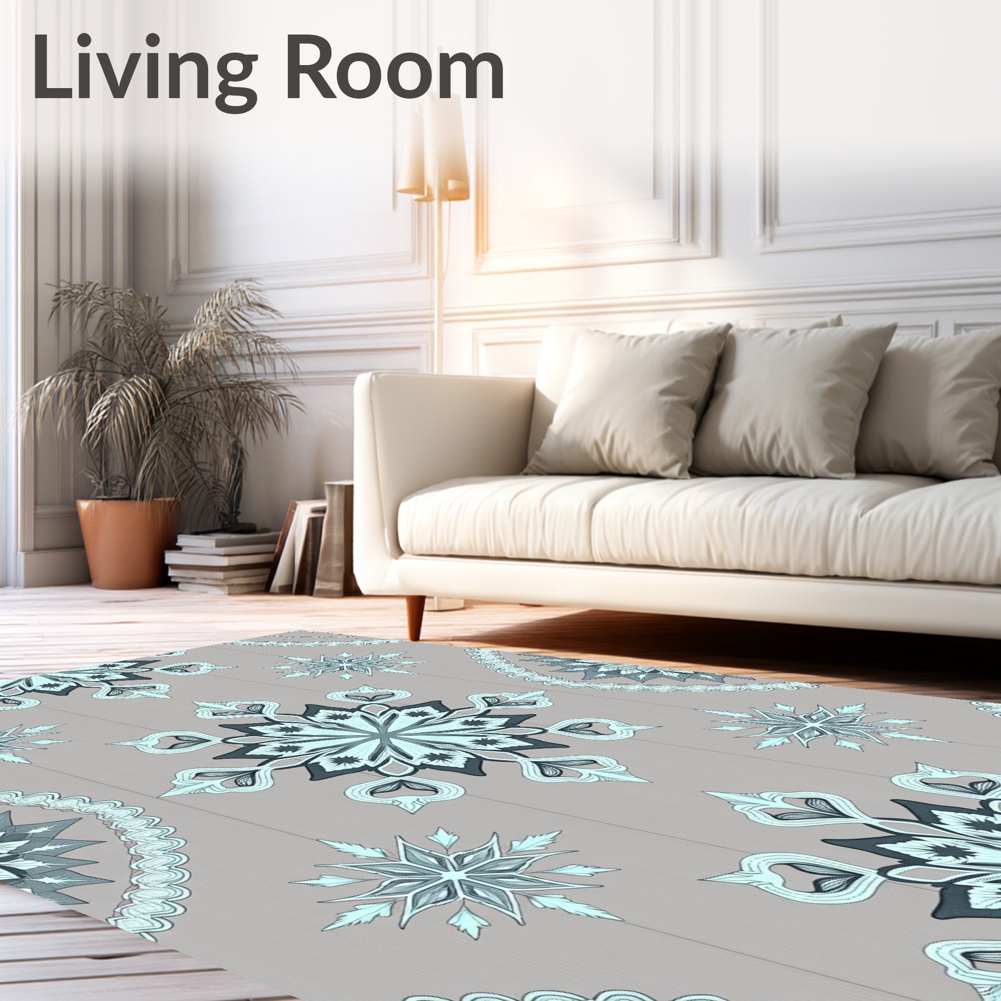 Dusty Blue Mandala Floral Arrangement Rug