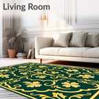 Deep Green Golden Vine Scroll Bloom Rug
