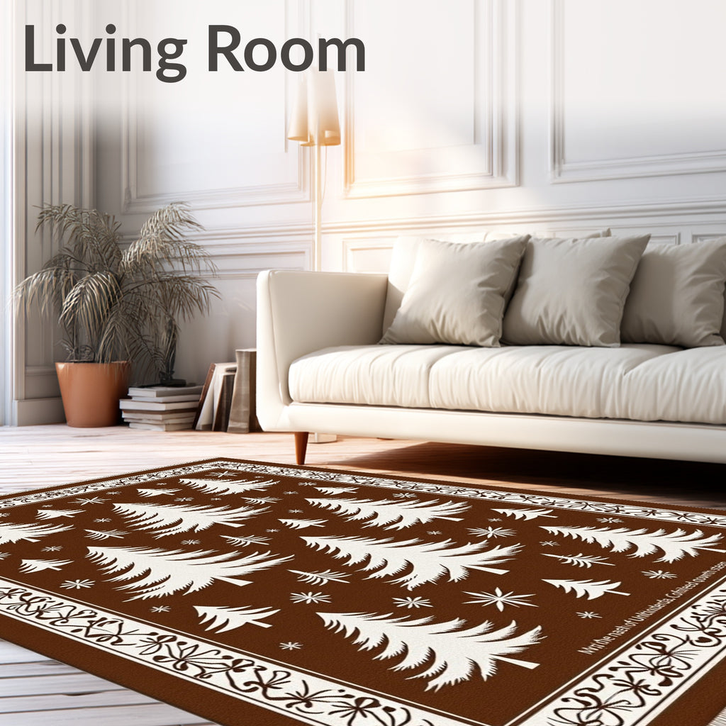 Classic Brown White Pine Forest Rug