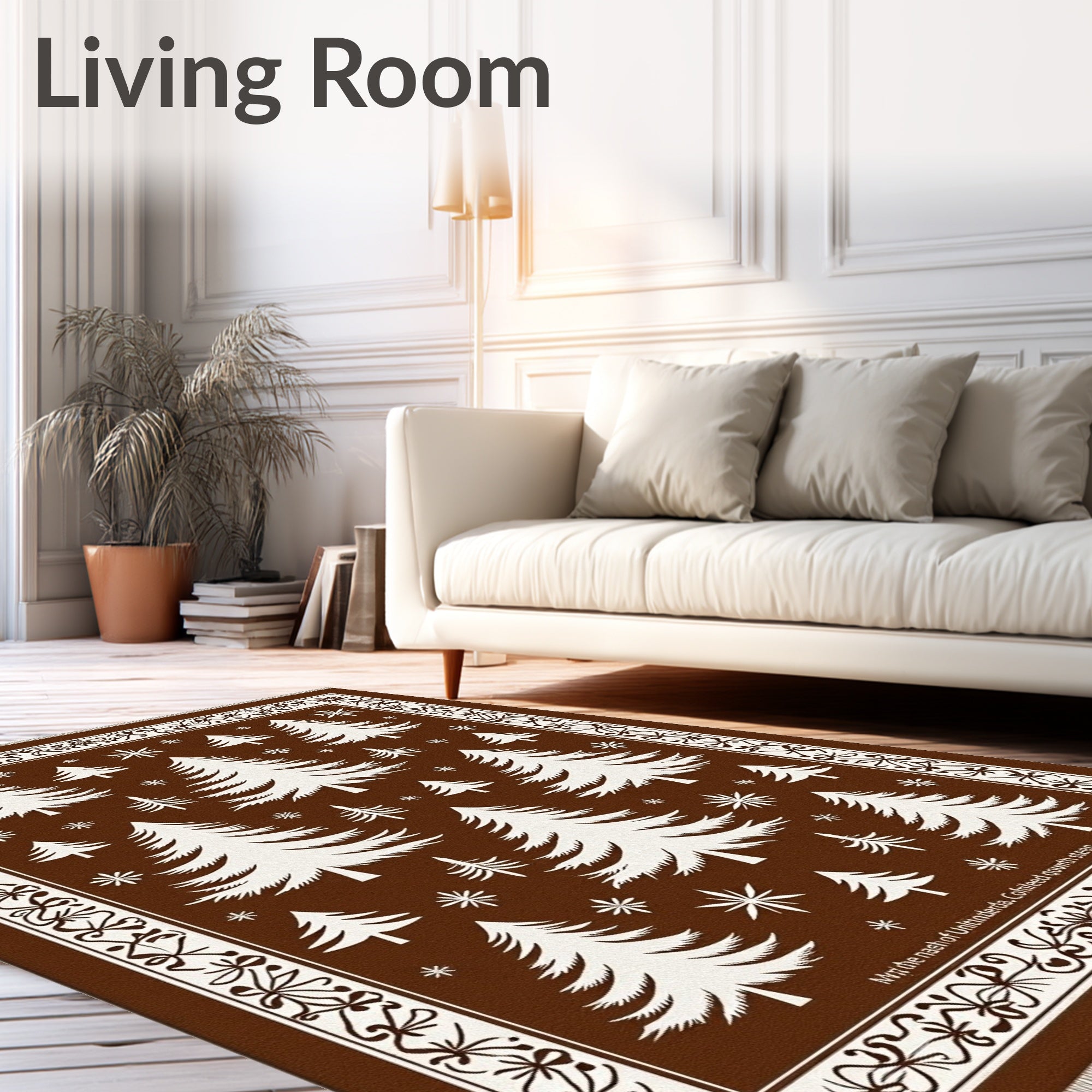 Classic Brown White Pine Forest Rug