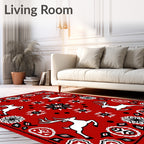 Red Jumping Deer Folk Art Rug