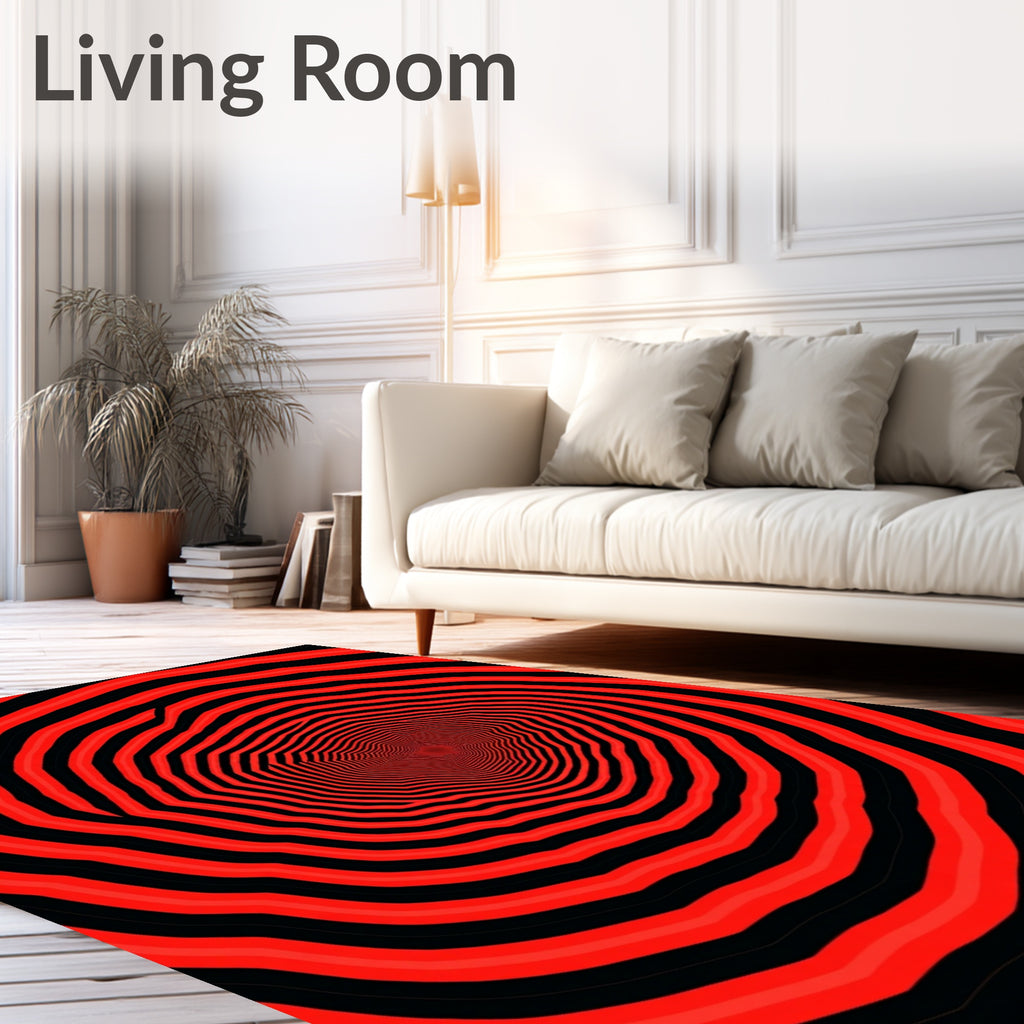 Vibrant Red Black Concentric Tunnel Rug