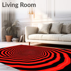 Vibrant Red Black Concentric Tunnel Rug