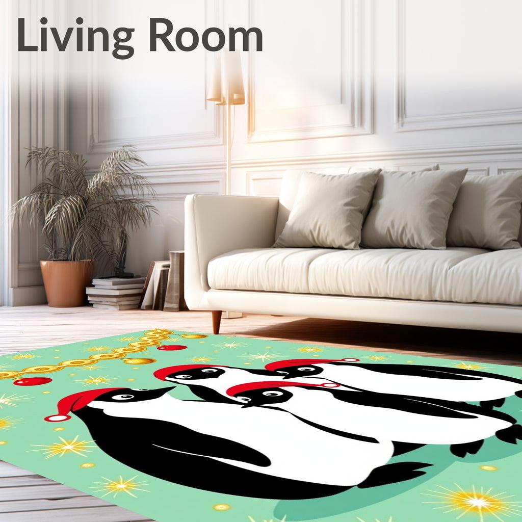 Festive Penguin Family Christmas Garland Rug