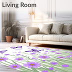 Whimsical Purple Butterfly Meadow Rug