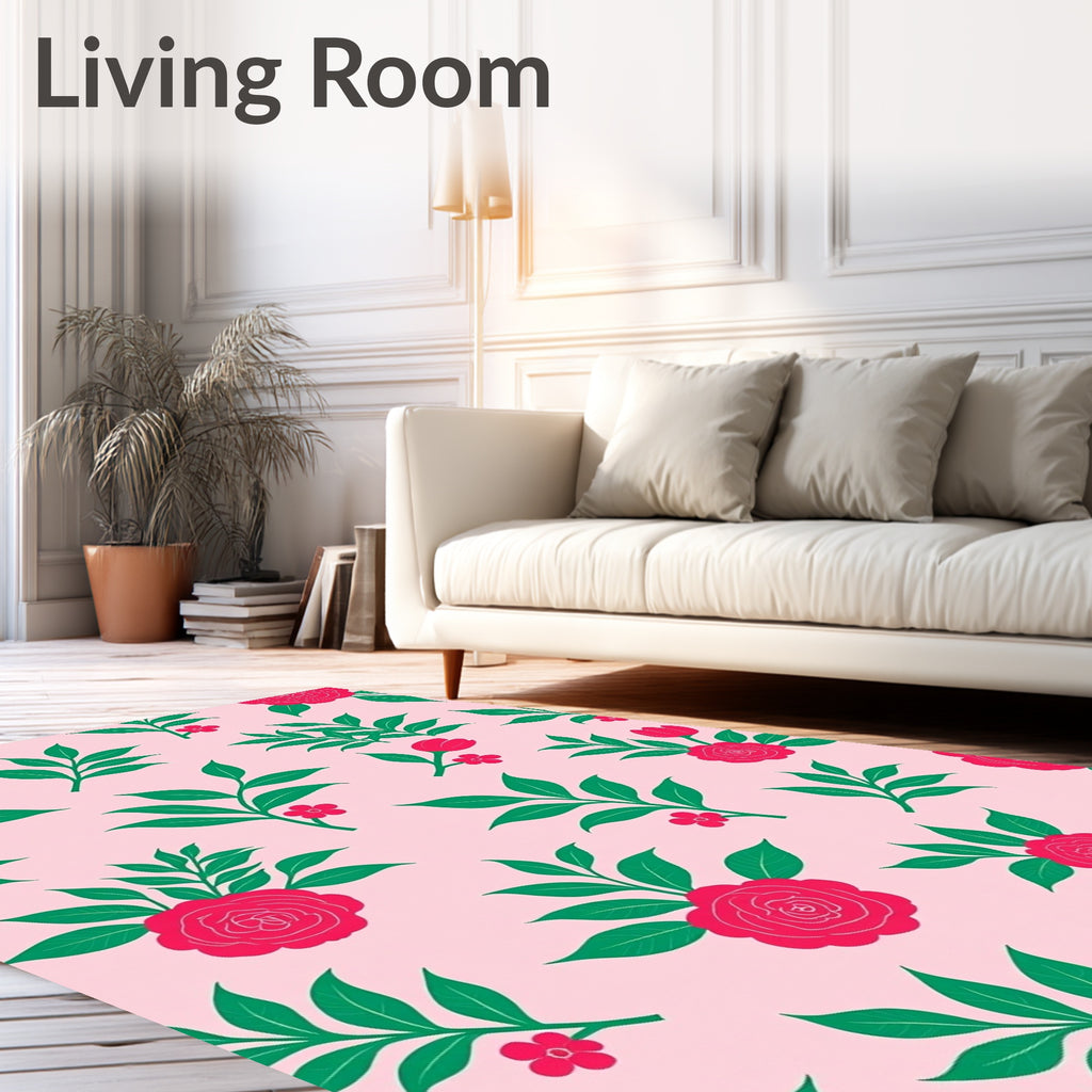Pink Floral Garden Rose Motif Rug