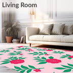 Pink Floral Garden Rose Motif Rug