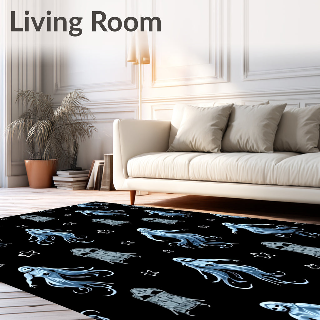 Ethereal Blue Ghostly Figures Starry Night Rug